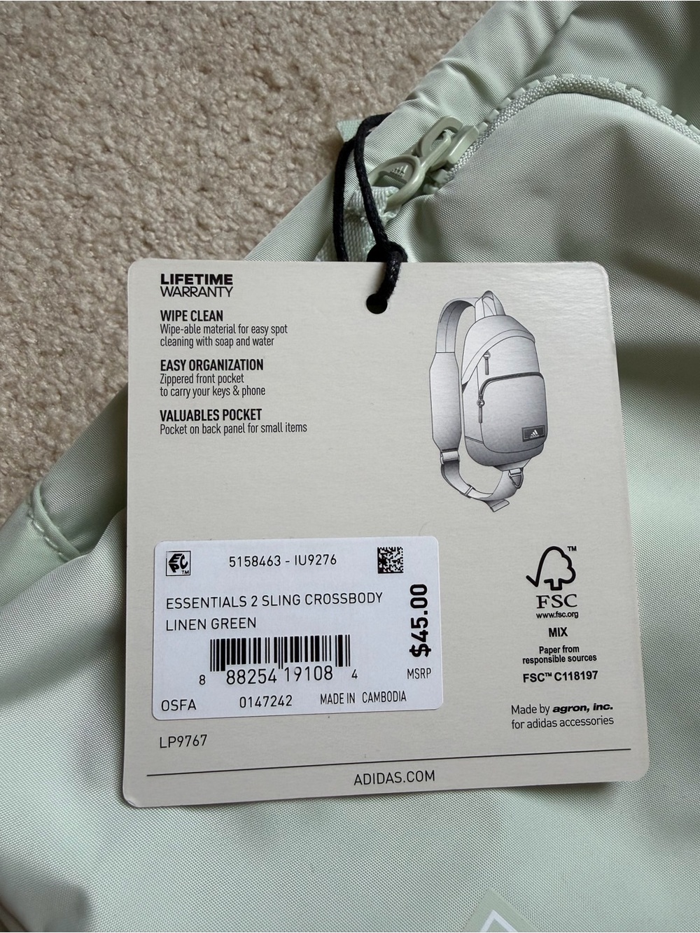 adidas Light Green Sling Crossbody Bag - Picture 3 of 3